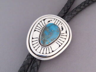 Buy Western Jewelry - Smaller Bisbee Turquoise Bolo Tie by Native American Indian jeweler, Leonard Nez FOR SALE $1,750-