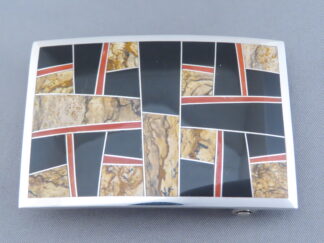 Multi-Stone Inlay Belt Buckle Featuring Coral