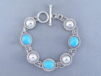 Sleeping Beauty Turquoise & Sterling Silver Link Bracelet by Artie Yellowhorse