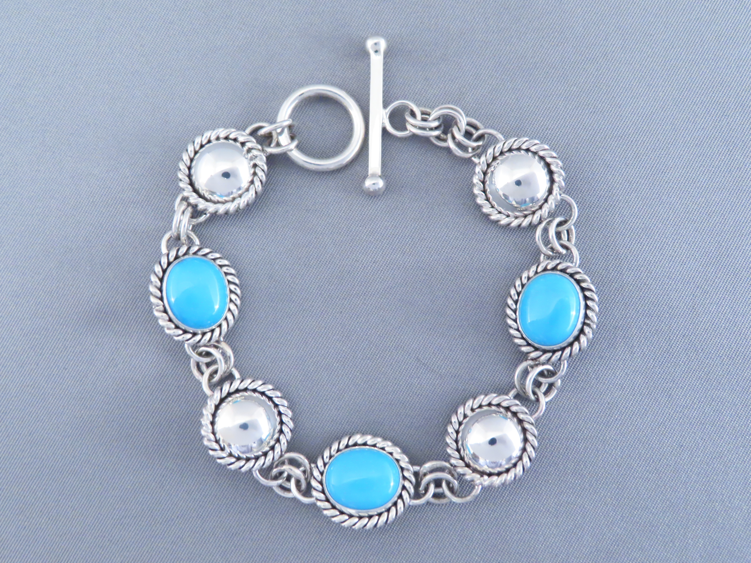 Sleeping Beauty Turquoise & Sterling Silver Link Bracelet by Artie Yellowhorse