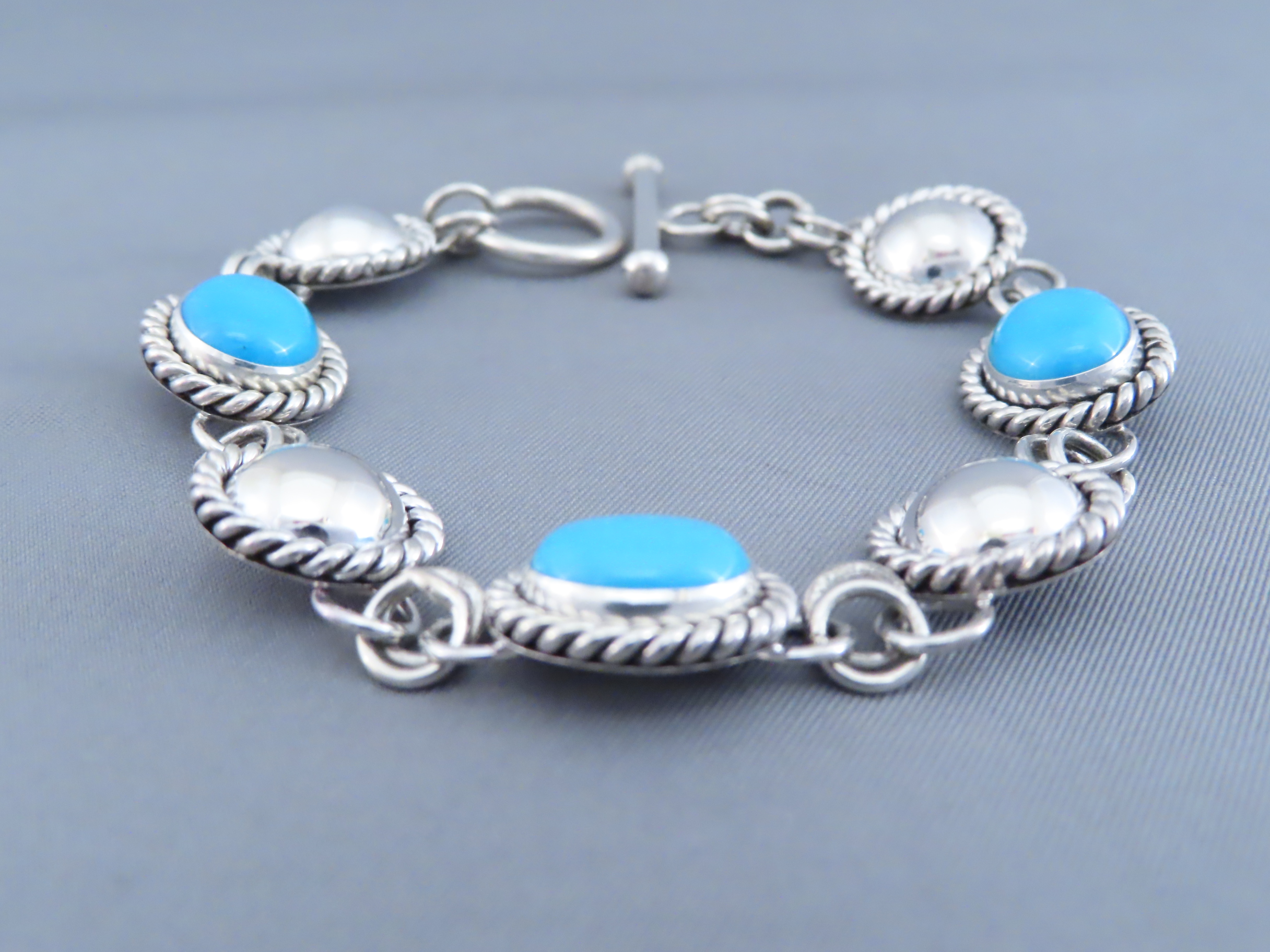 Sleeping Beauty Turquoise & Sterling Silver Link Bracelet by Artie Yellowhorse