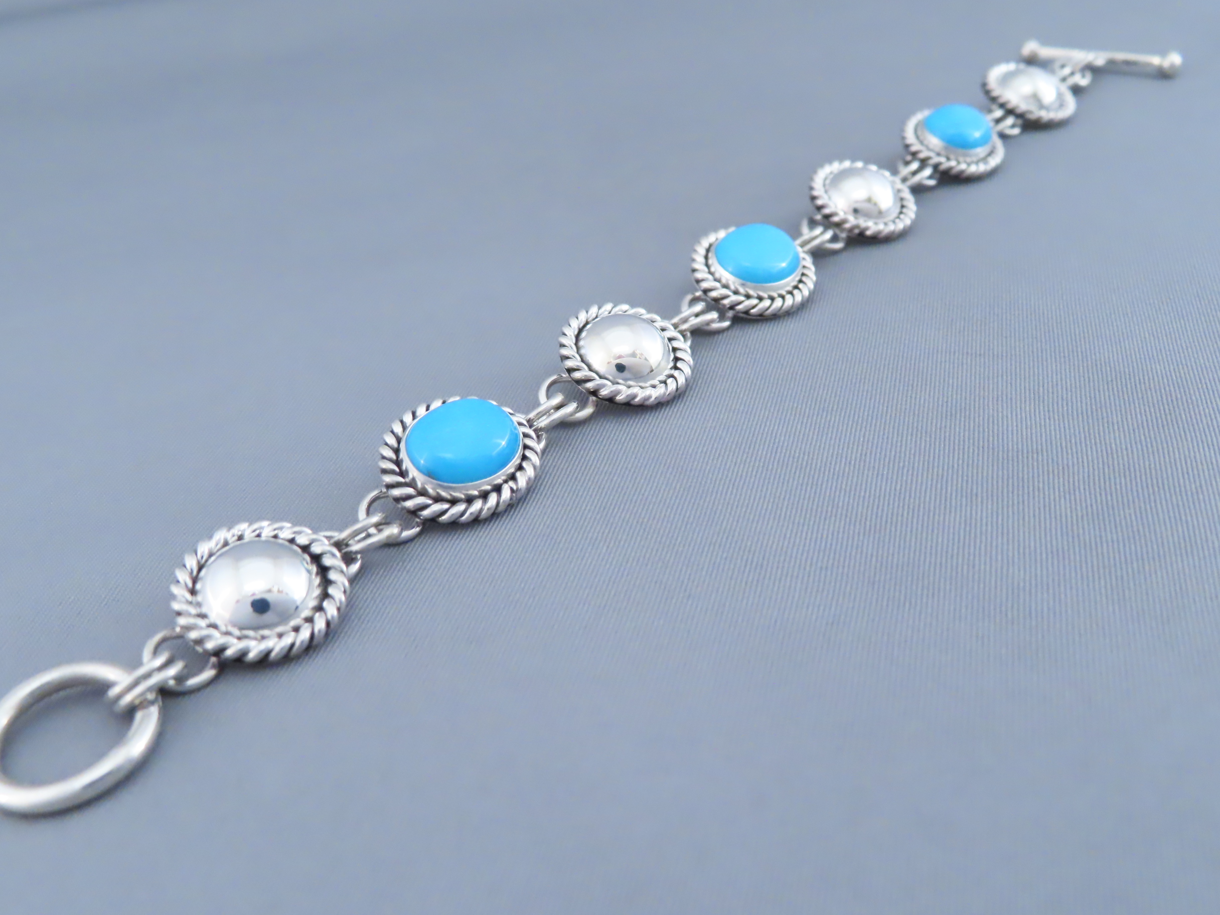 Sleeping Beauty Turquoise & Sterling Silver Link Bracelet by Artie Yellowhorse