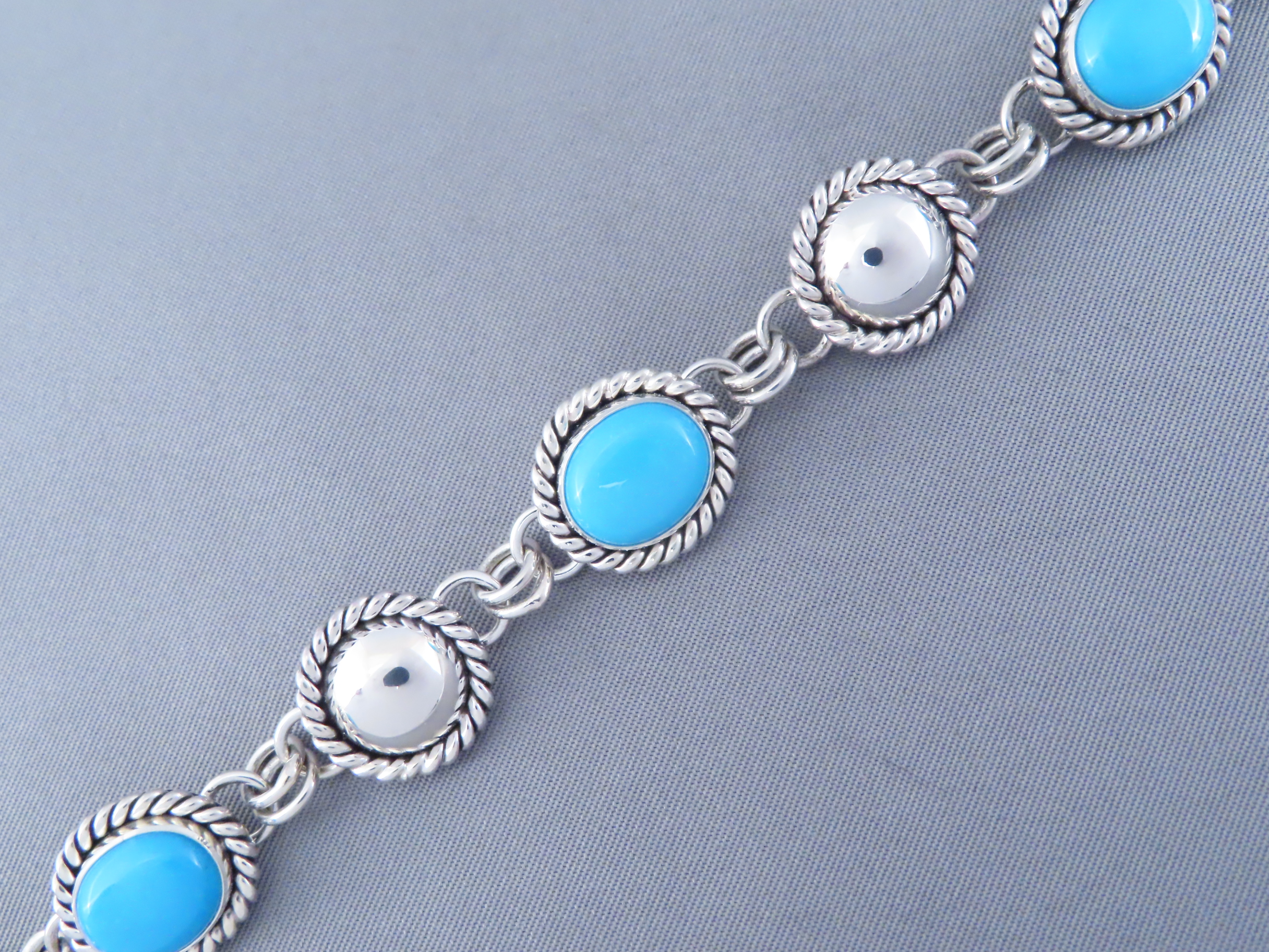 Sleeping Beauty Turquoise & Sterling Silver Link Bracelet by Artie Yellowhorse