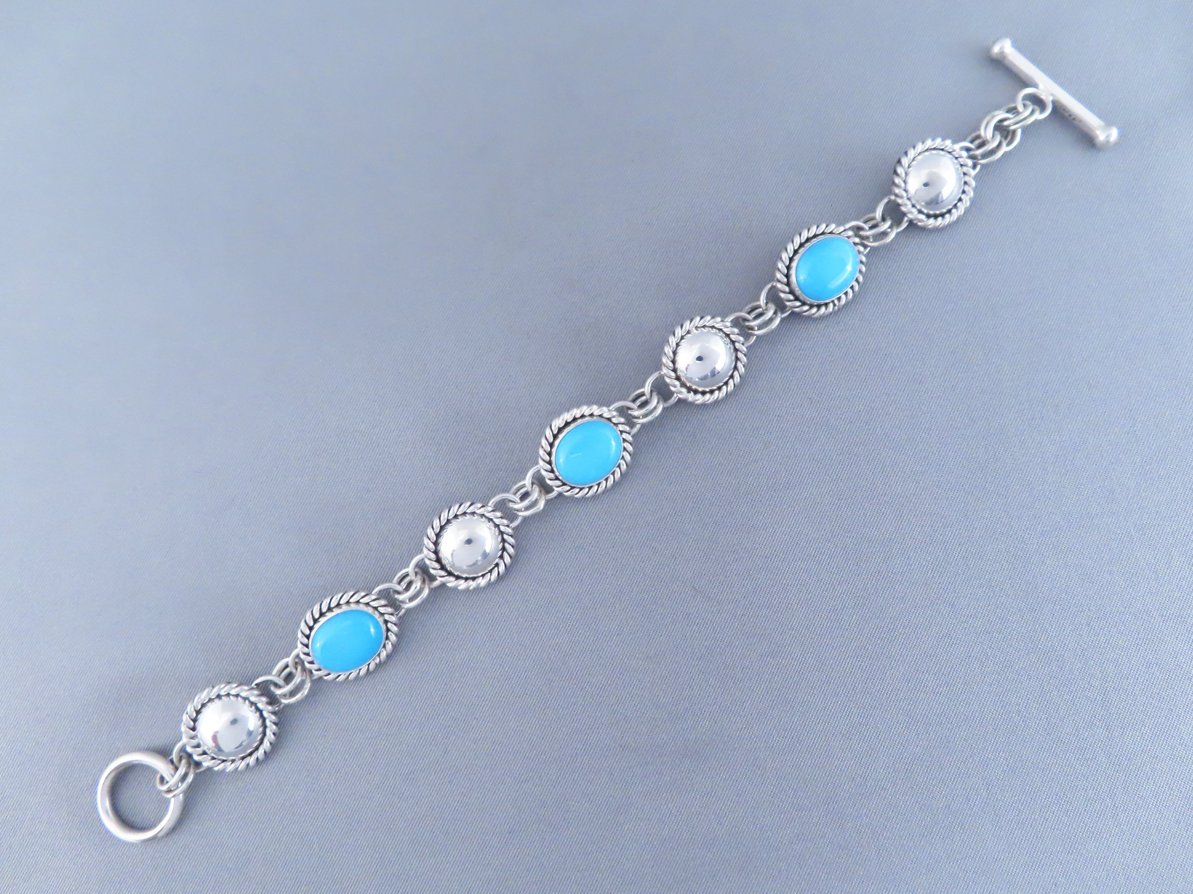 Sleeping Beauty Turquoise & Sterling Silver Link Bracelet by Artie Yellowhorse