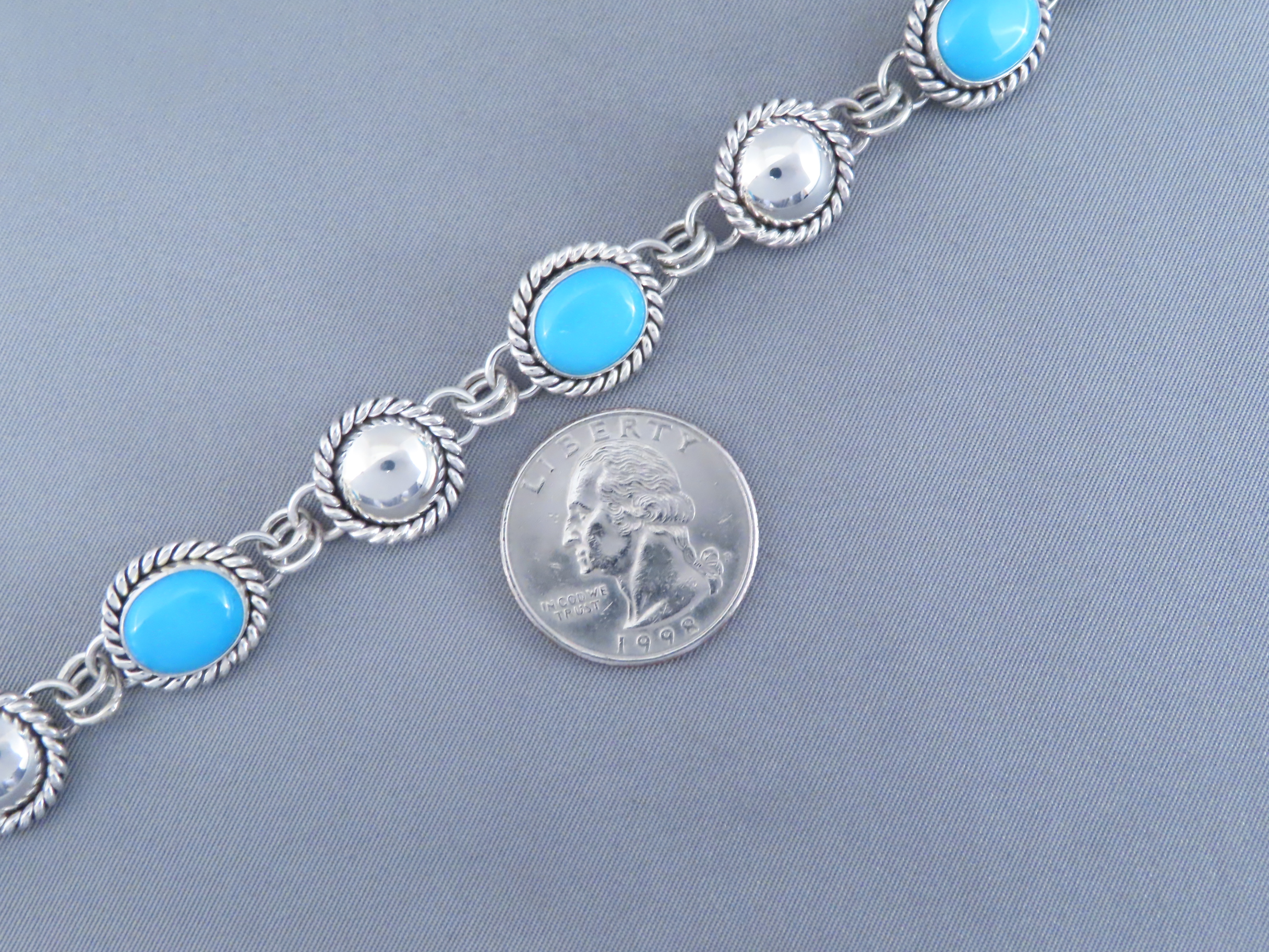 Sleeping Beauty Turquoise & Sterling Silver Link Bracelet by Artie Yellowhorse