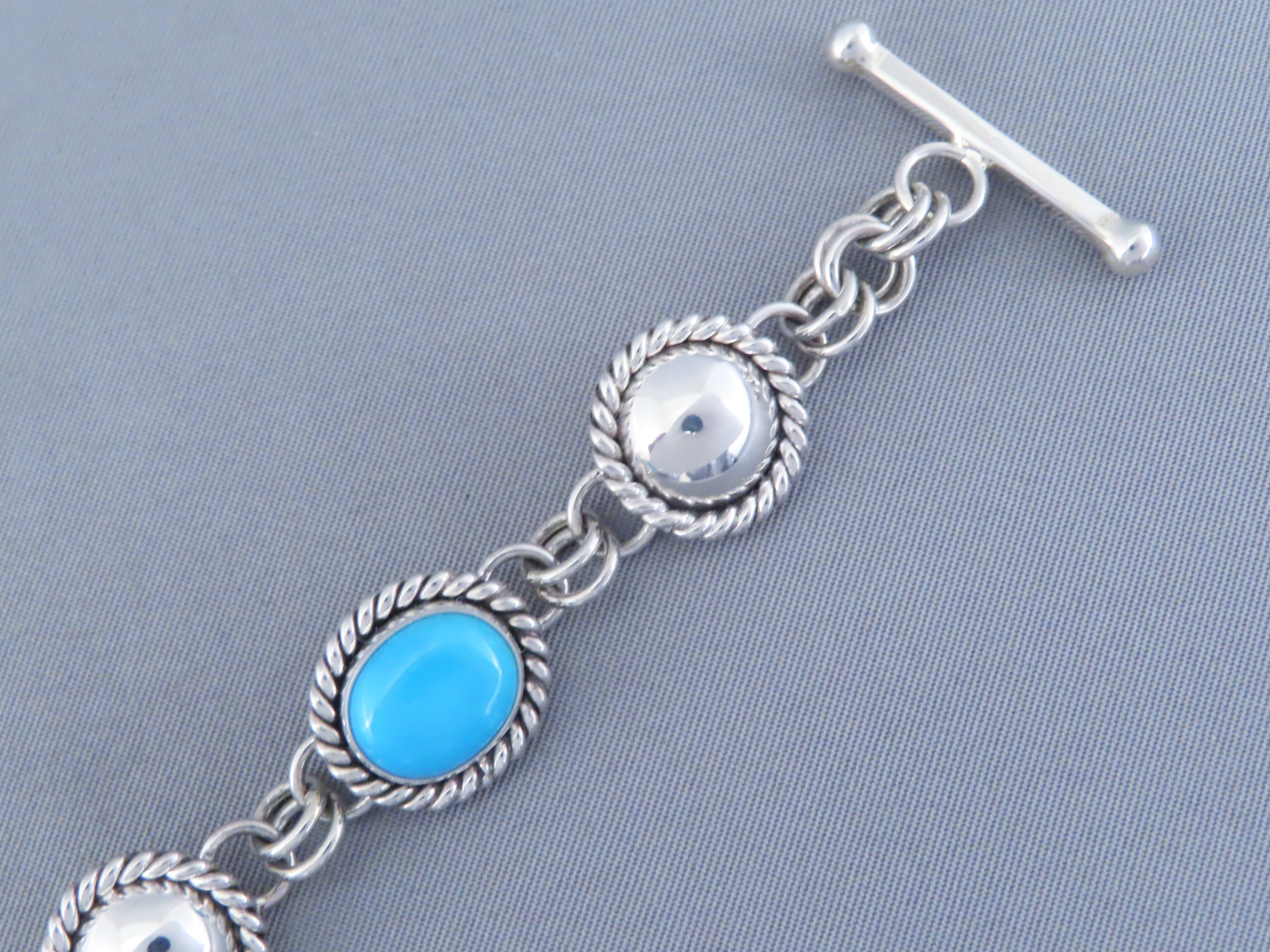 Sleeping Beauty Turquoise & Sterling Silver Link Bracelet by Artie Yellowhorse