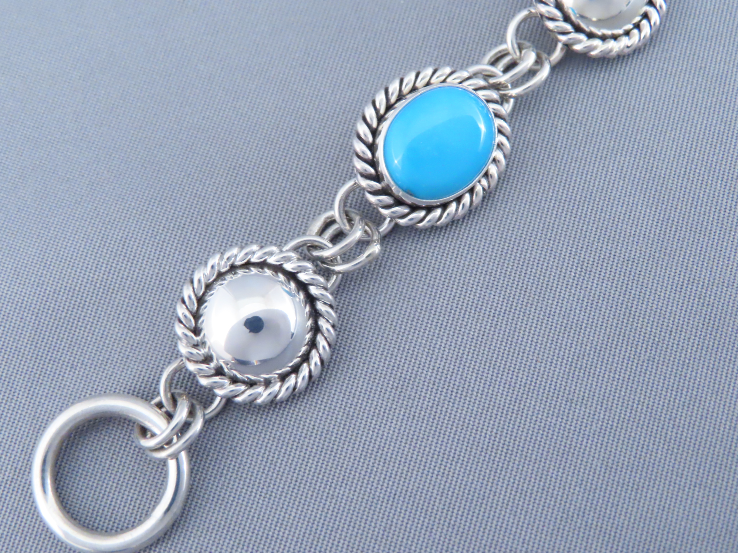 Sleeping Beauty Turquoise & Sterling Silver Link Bracelet by Artie Yellowhorse