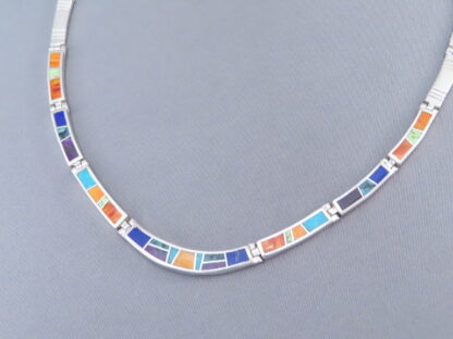 Inlaid Multi-Color Necklace in Sterling Silver