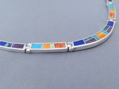Inlaid Multi-Color Necklace in Sterling Silver