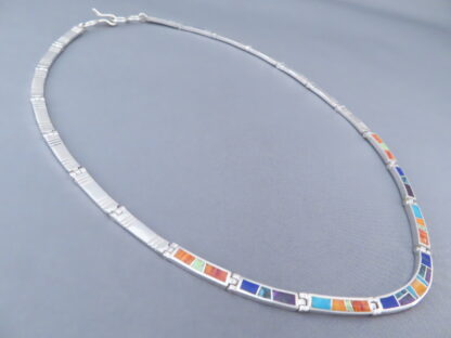 Inlaid Multi-Color Necklace in Sterling Silver