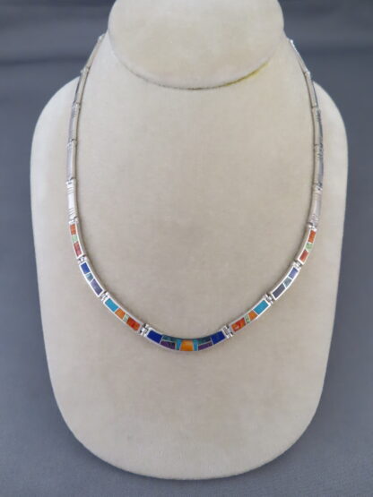 Inlaid Multi-Color Necklace in Sterling Silver