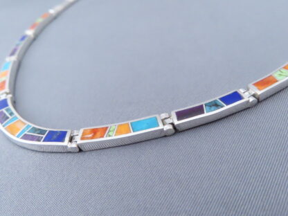 Inlaid Multi-Color Necklace in Sterling Silver