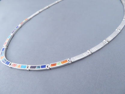 Inlaid Multi-Color Necklace in Sterling Silver