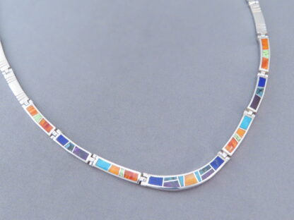 Inlaid Multi-Color Necklace in Sterling Silver