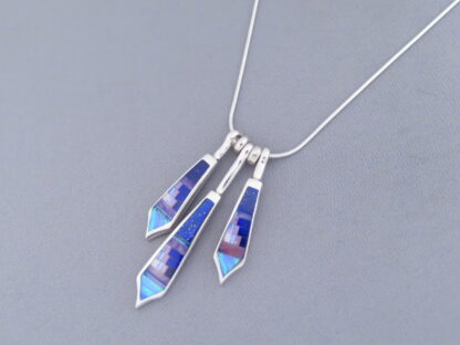 Detailed Multi-Stone Inlay Pendant Necklace