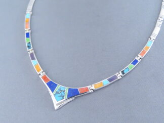 Multi-Color Inlay Necklace in Sterling Silver