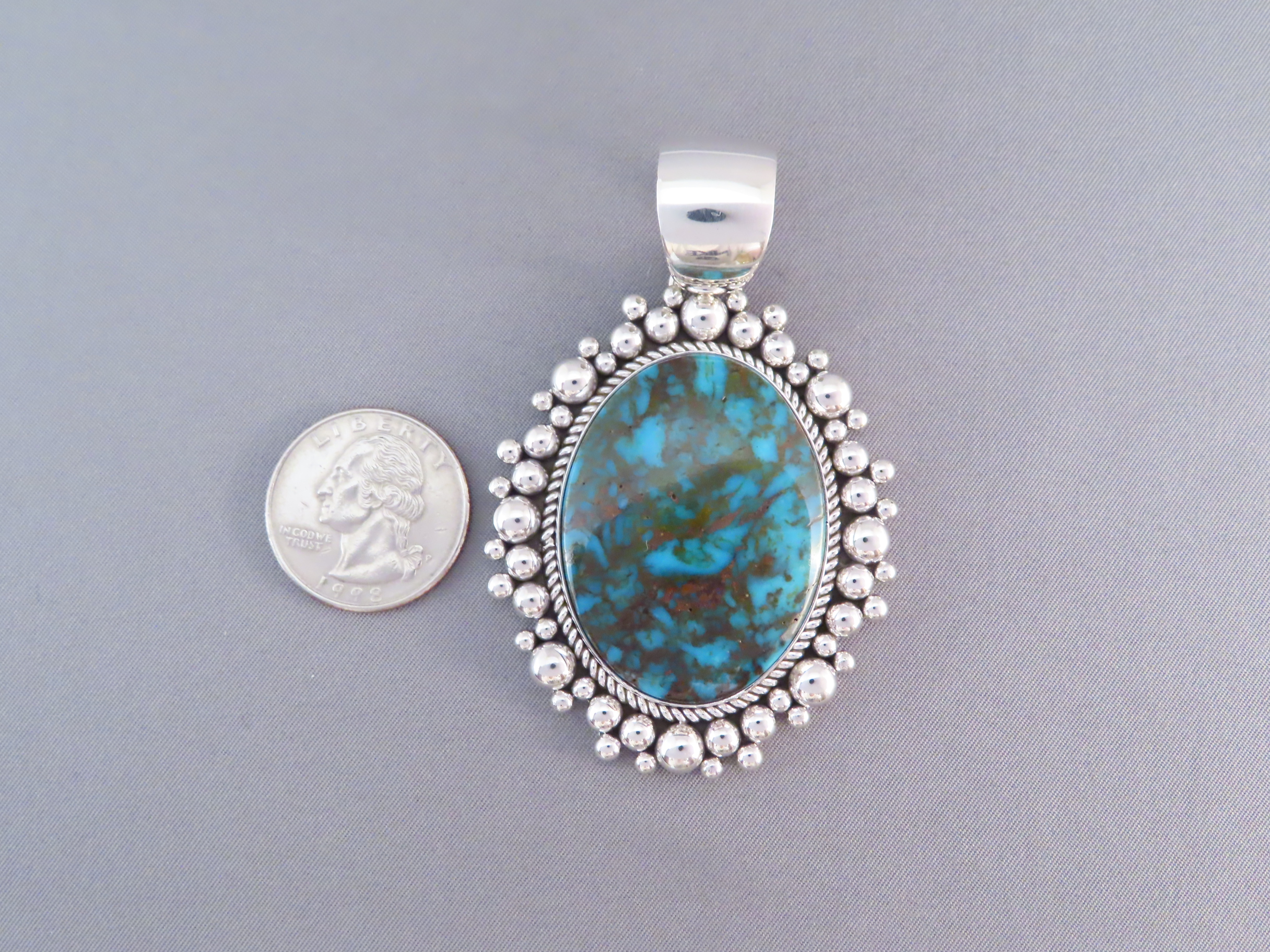 Sterling Silver & Kingman Turquoise Pendant by Artie Yellowhorse
