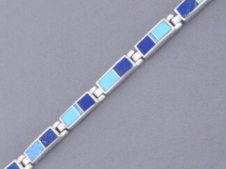Shop Native American Jewelry - Dainty Lapis & Turquoise & Opal Inlay Link Bracelet by Navajo jeweler, Tim Charlie $495- FOR SALE