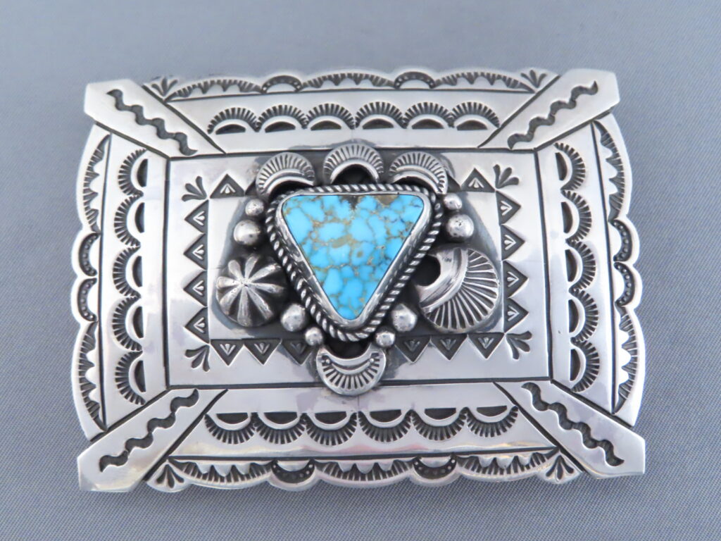 Kingman Turquoise Belt Buckle - Navajo Jewelry - Turquoise Buckle