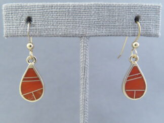 Buy Native American Jewelry - 14kt GOLD & Coral Inlay Earrings (teardrops) by Navajo jeweler, Tim Charlie FOR SALEA $1,990-