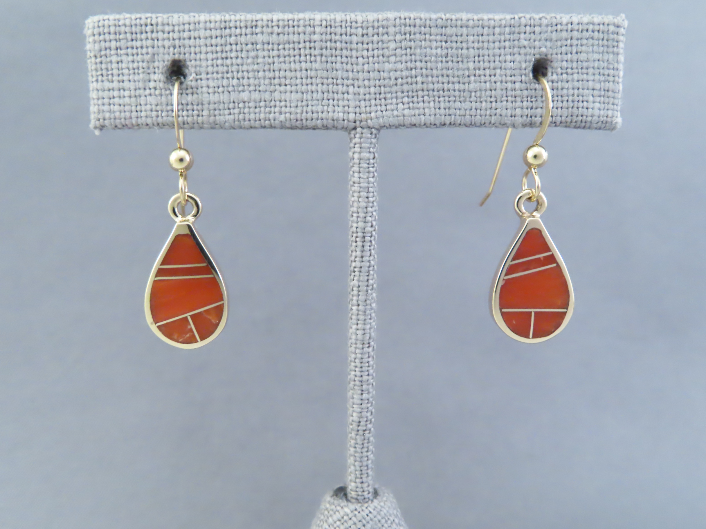 Gold & Coral Inlay Earrings (Teardrops)