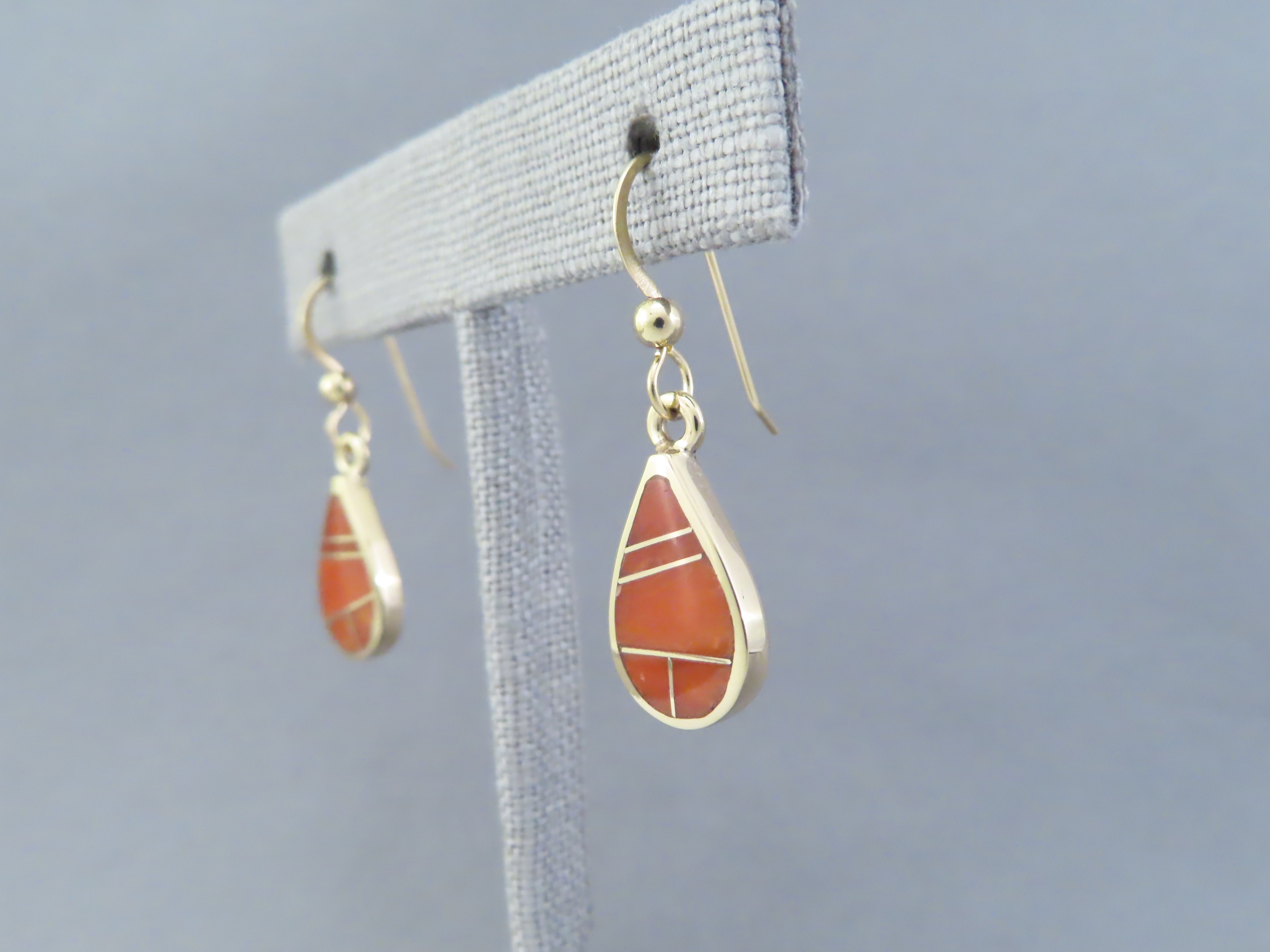 Gold & Coral Inlay Earrings (Teardrops)