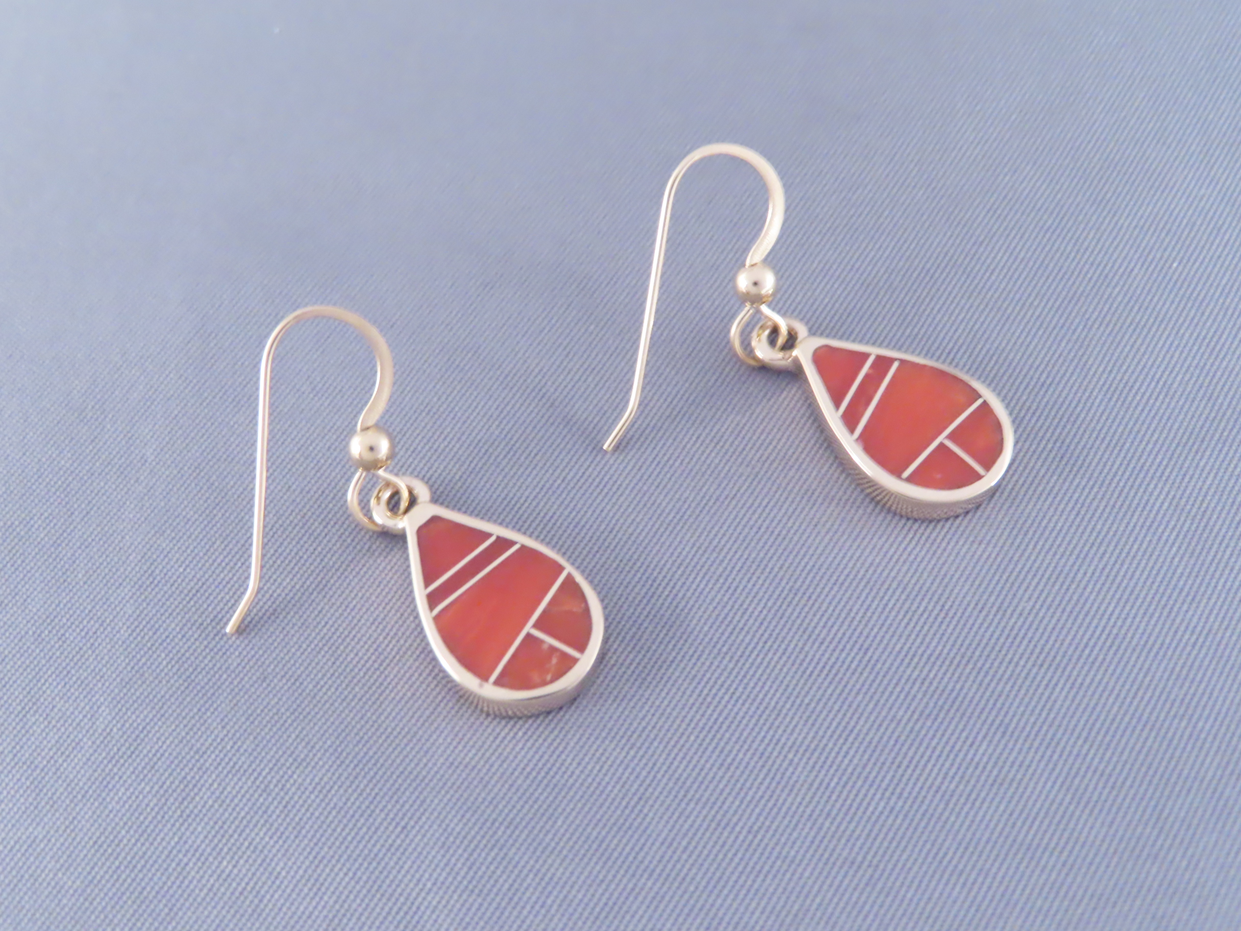 Gold & Coral Inlay Earrings (Teardrops)