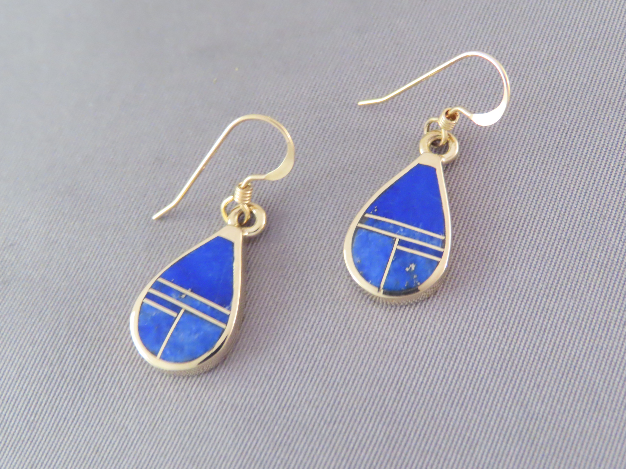 Gold & Lapis Inlay Earrings – Teardrops