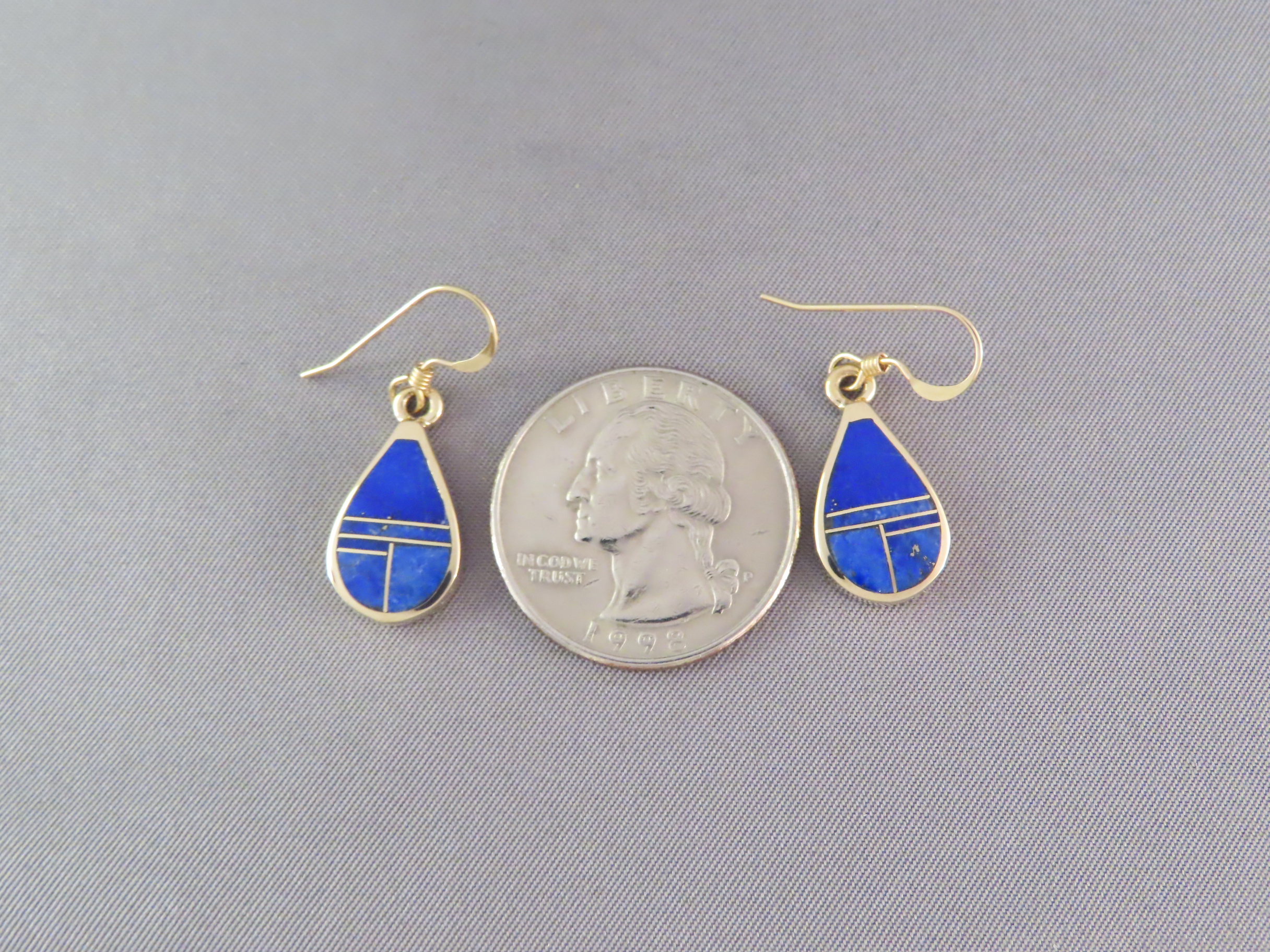 Gold & Lapis Inlay Earrings – Teardrops