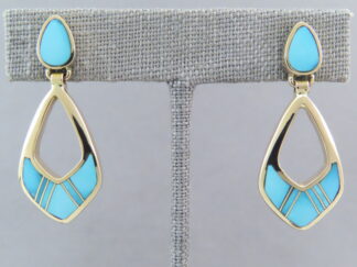 Turquoise Inlay 14kt Gold Earrings