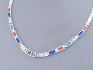 Inlaid Multi-Color Necklace in Sterling Silver