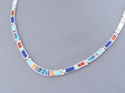 Inlaid Multi-Color Necklace in Sterling Silver