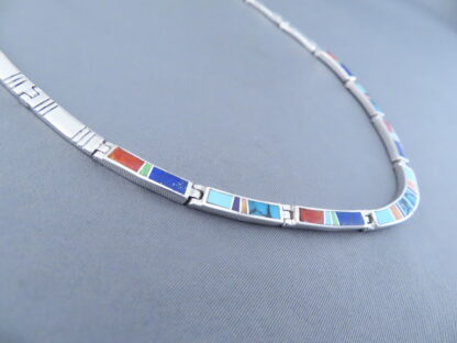 Inlaid Multi-Color Necklace in Sterling Silver
