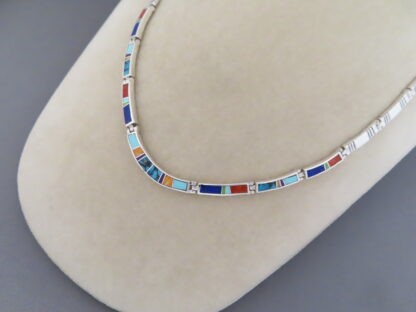Inlaid Multi-Color Necklace in Sterling Silver