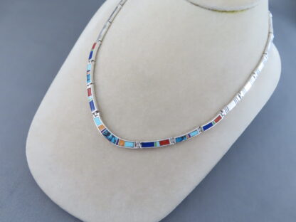 Inlaid Multi-Color Necklace in Sterling Silver