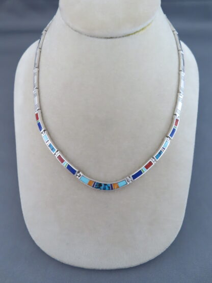 Inlaid Multi-Color Necklace in Sterling Silver
