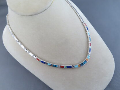 Inlaid Multi-Color Necklace in Sterling Silver