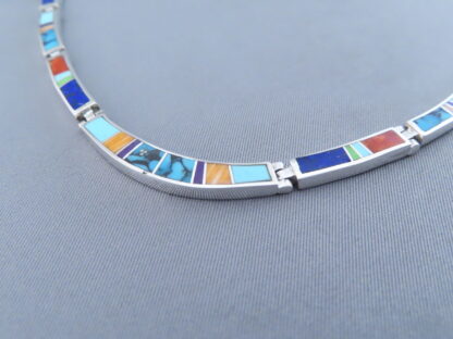 Inlaid Multi-Color Necklace in Sterling Silver