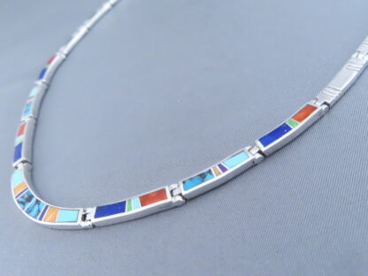 Inlaid Multi-Color Necklace in Sterling Silver