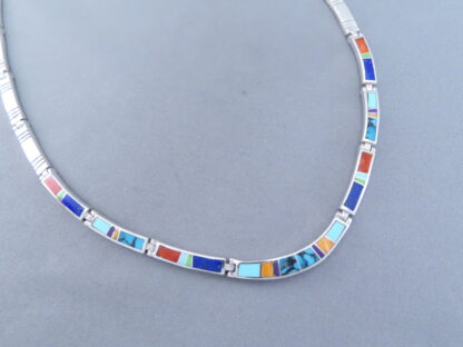 Inlaid Multi-Color Necklace in Sterling Silver