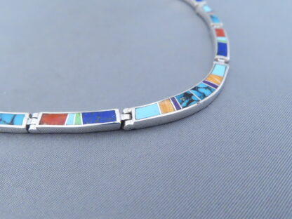 Inlaid Multi-Color Necklace in Sterling Silver