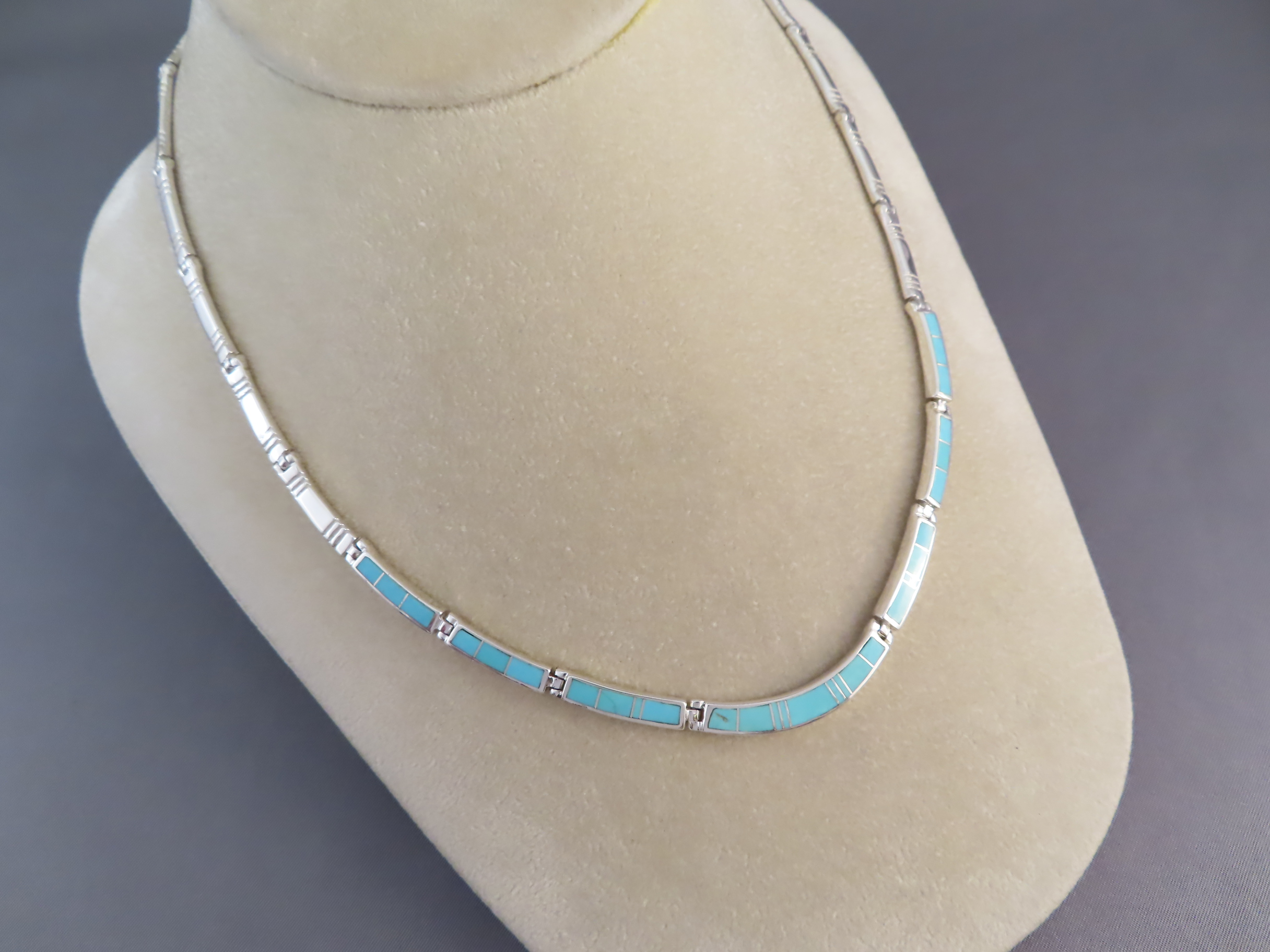 Turquoise Inlay Necklace in Sterling Silver