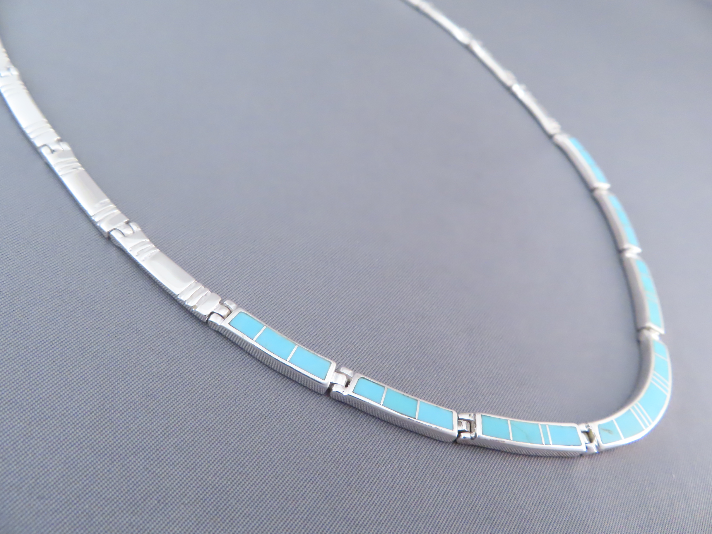 Turquoise Inlay Necklace in Sterling Silver