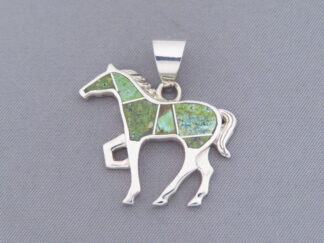 Buy Turquoise Horse - Mid-Size Green Turquoise Horse Pendant by Native American jeweler, Tim Charlie $275- FOR SALE