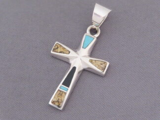 Multi-Stone Inlay Cross Pendant featuring Turquoise