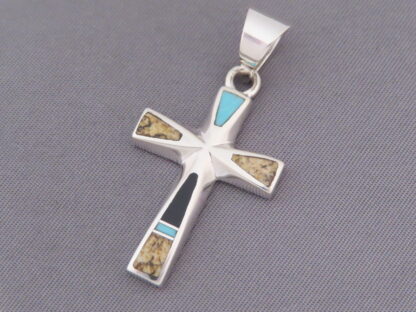 Multi-Stone Inlay Cross Pendant featuring Turquoise