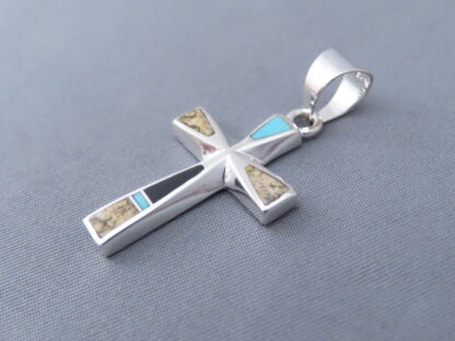 Multi-Stone Inlay Cross Pendant featuring Turquoise