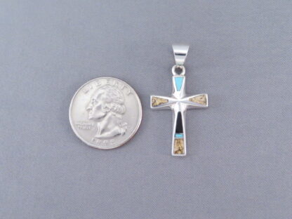 Multi-Stone Inlay Cross Pendant featuring Turquoise