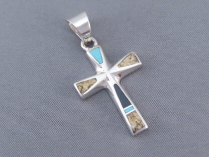 Multi-Stone Inlay Cross Pendant featuring Turquoise