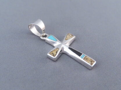 Multi-Stone Inlay Cross Pendant featuring Turquoise